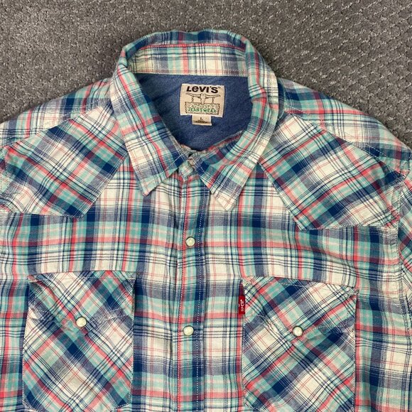 Levi's Blue and Red Plaid Casual Button Down Shirt - Picture 2 of 12
